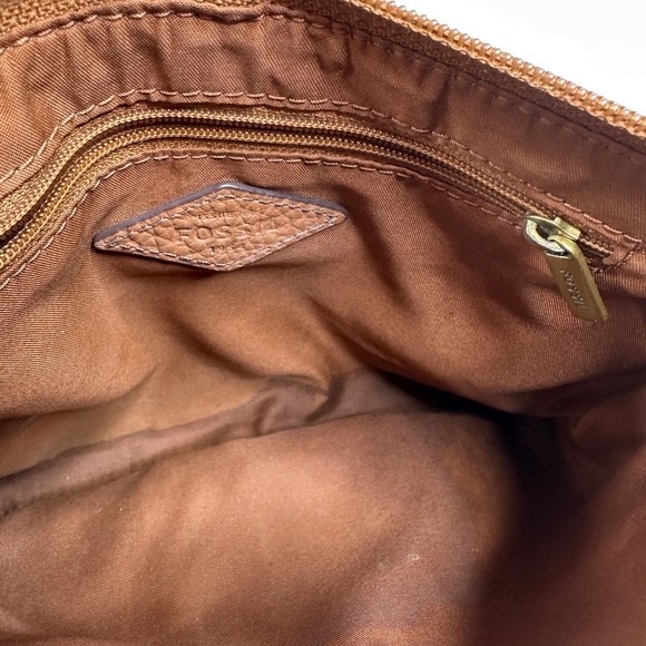 Fossil Brown Pebble Leather Shoulder Crossbody Zip Bag 9"x 6.5" Adjustable Strap - Picture 11 of 14